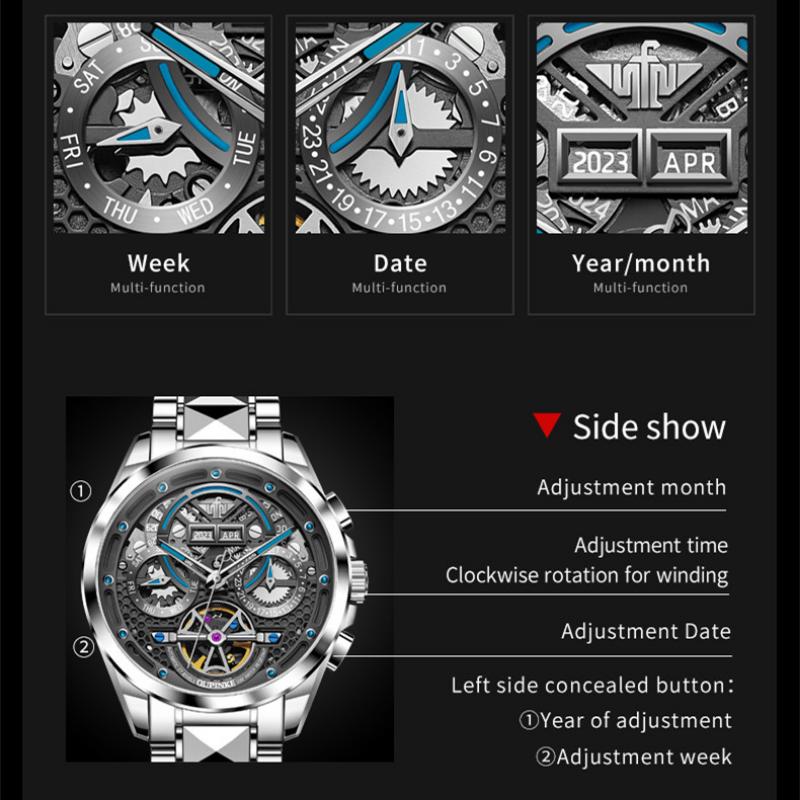 OUPINKE New Business and Leisure Men's Watch Automatic Mechanical Watch Hollow Movement High-end Watch