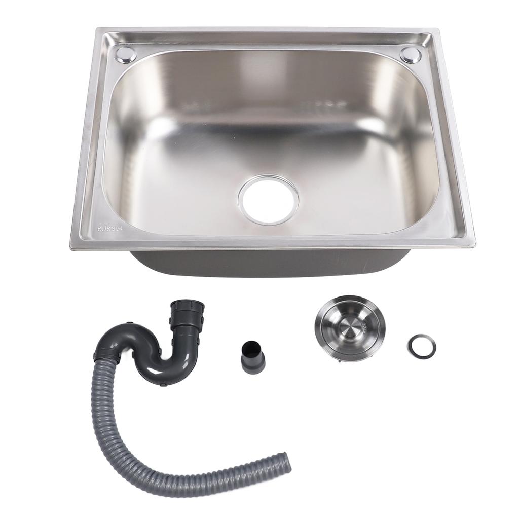 Kitchen Sink Thickened 304 Stainless Steel Top Mount Single Bowl Basin with Drain Kit for Home