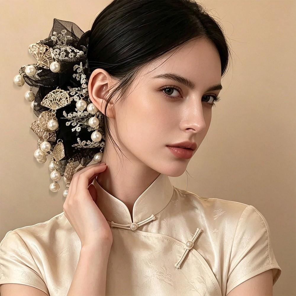 Handmade Fan-shaped Pendant Hair Clip Anti-Slip Hair Accessories Retro Hair Claw for Women