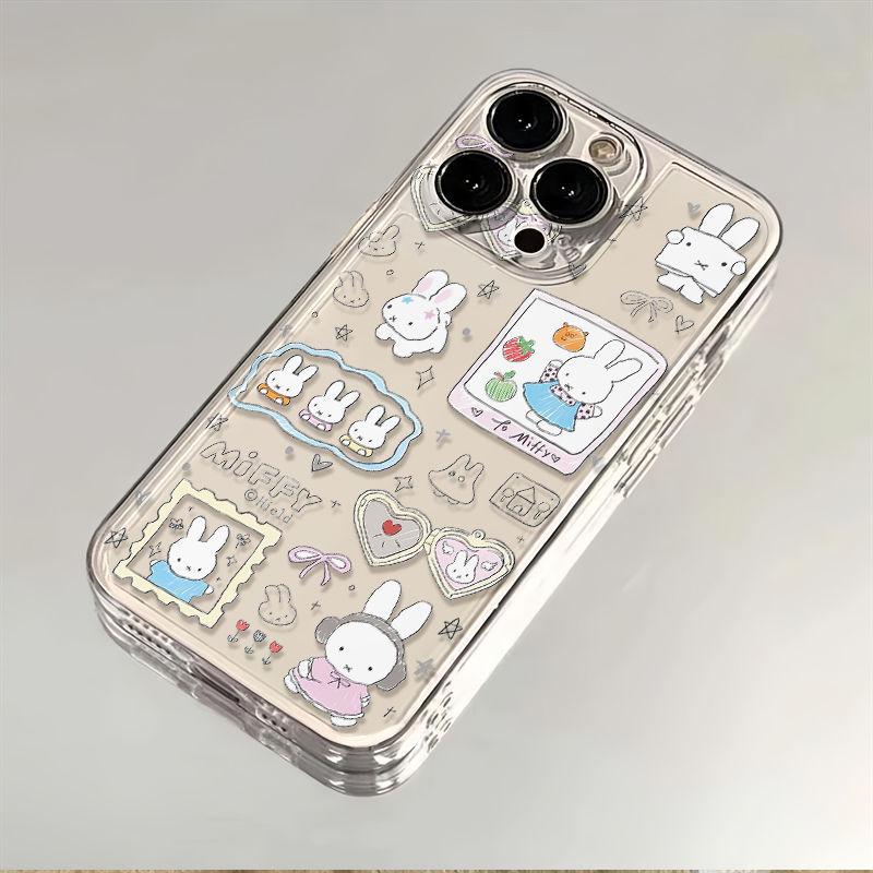 Pink Miffy Rabbit Cartoon Headphone Case for Apple XS/13Pro/14/15/16/17ProMax - Transparent & Cute