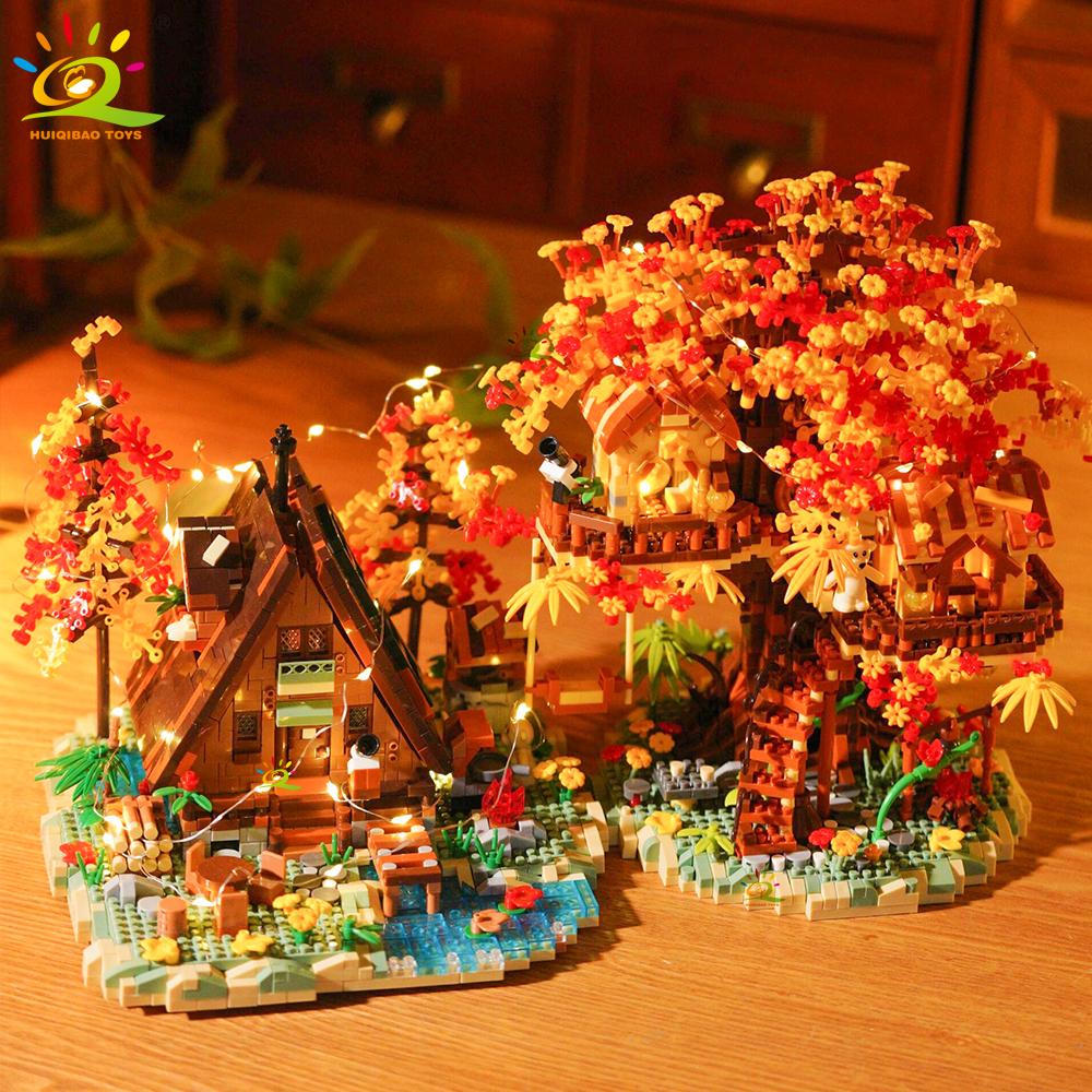 Non-Toxic Moc Autumn Treehouse Architecture Style Castle House Micro Building Block Brick For Kid Gift Children Construction Toys