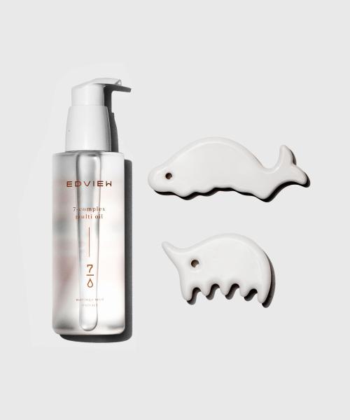 Edview Master Ceramic Gua Sha Body Care Full Set (2 Types of Gua Sha + Multi-Oil) Beige matte