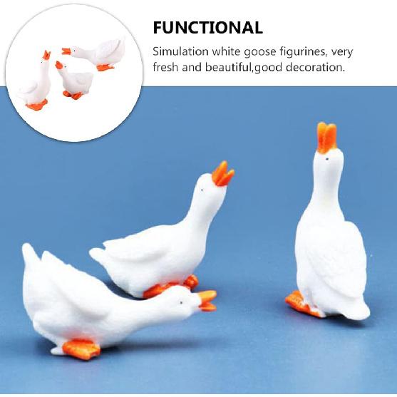 Amosfun 3 Set of White Goose Figurines Miniature Goose Figurines Animal Figures Decoration Toy House Courtyard Lawn Office Miniature Landscape