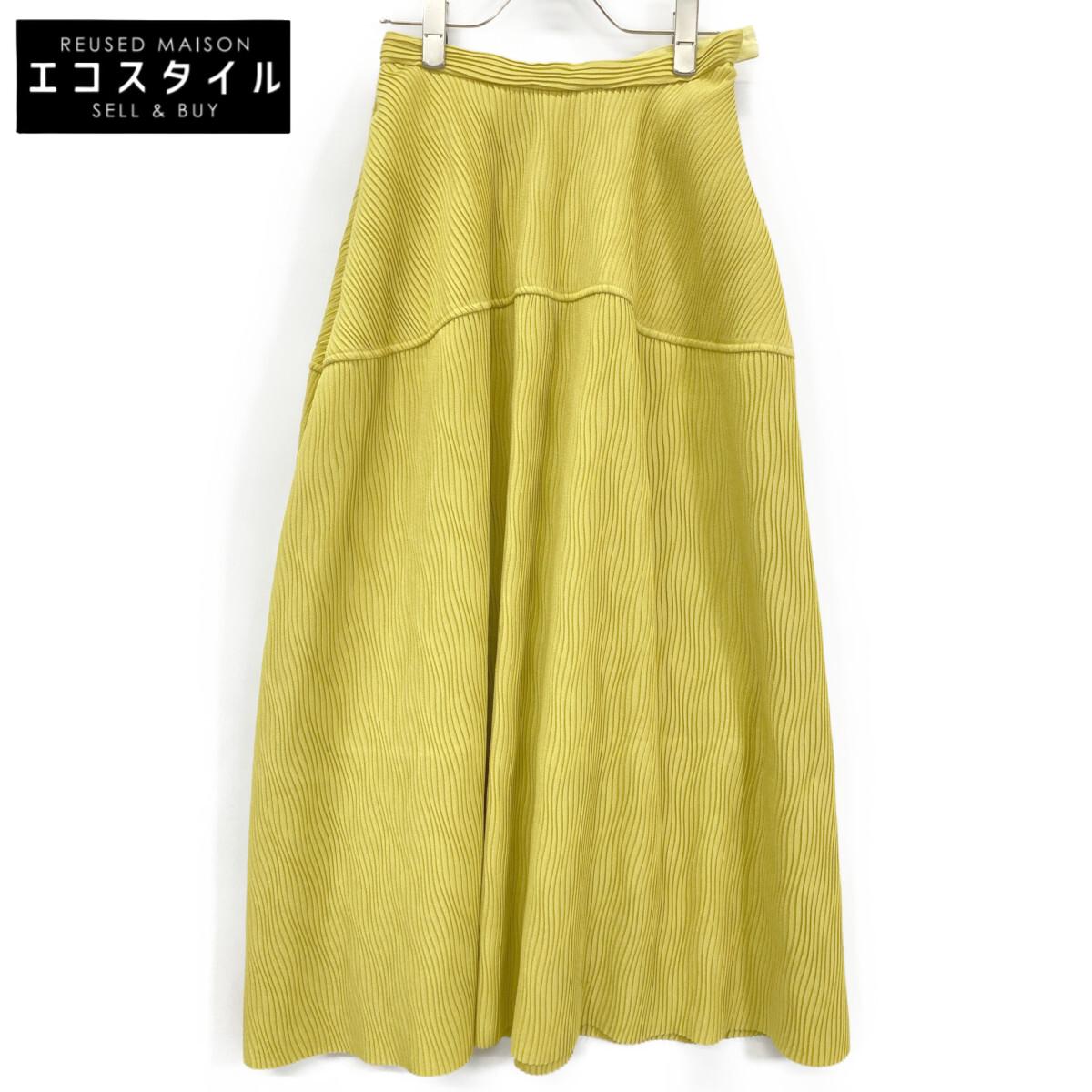 

LE CIEL BLEU [Good Condition/24Stainless Steel] 24S67102 Wave Pleated Skirt skirt 34 yellowUsed