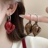 Vintage Irregular Wine Red Heart Shaped Pendant Earrings for Women Fashion Geometric Round Hoop Earrings Party Jewelry Gifts