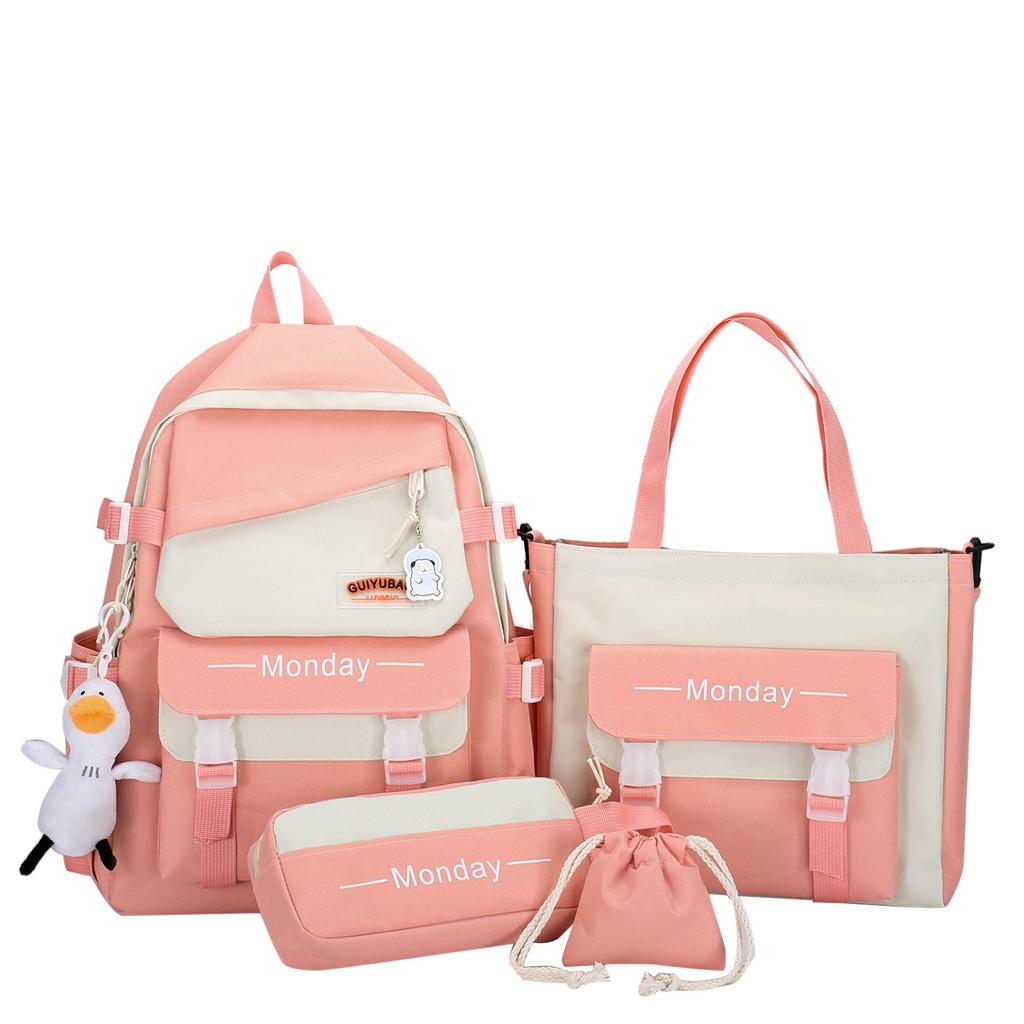 Four-piece Schoolbag Korean Version Simple Junior High School High School Campus Student Bag College Student Backpack Fresh Cute Backpack