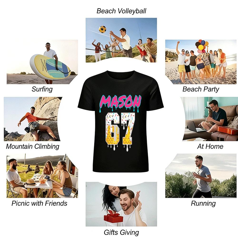 Ice Cream Themed Mason 67 Print Trendy Casual Short Sleeve Pure Cotton T-shirt