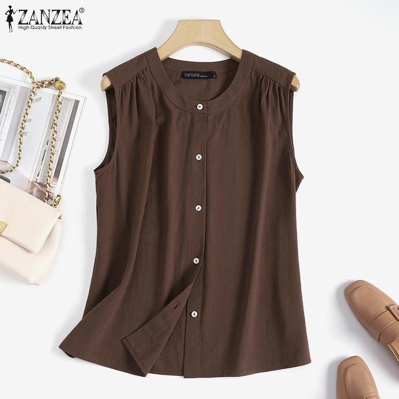 

ZANZEA Женские повседневные летние майки без рукавов с круглым вырезом