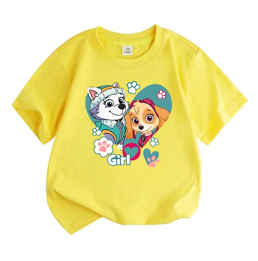 Kids Boys Girls 100% Cotton Short Sleeve Crew Neck T-Shirt, Cute Cartoon Puppy Friends Printed Casual Tees for Children Daily Wear Summer Soft Breatha