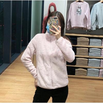 Girls Pink Coral Fleece Jacket Women's Autumn and Winter Fleece Thickened Versatile Outer Wear Stand-up Collar Lamb Fleece Loungewear Sweater