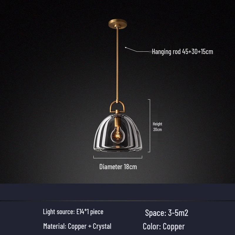 Luxury All-Copper Crystal Pendant Light for Dining and Bedroom