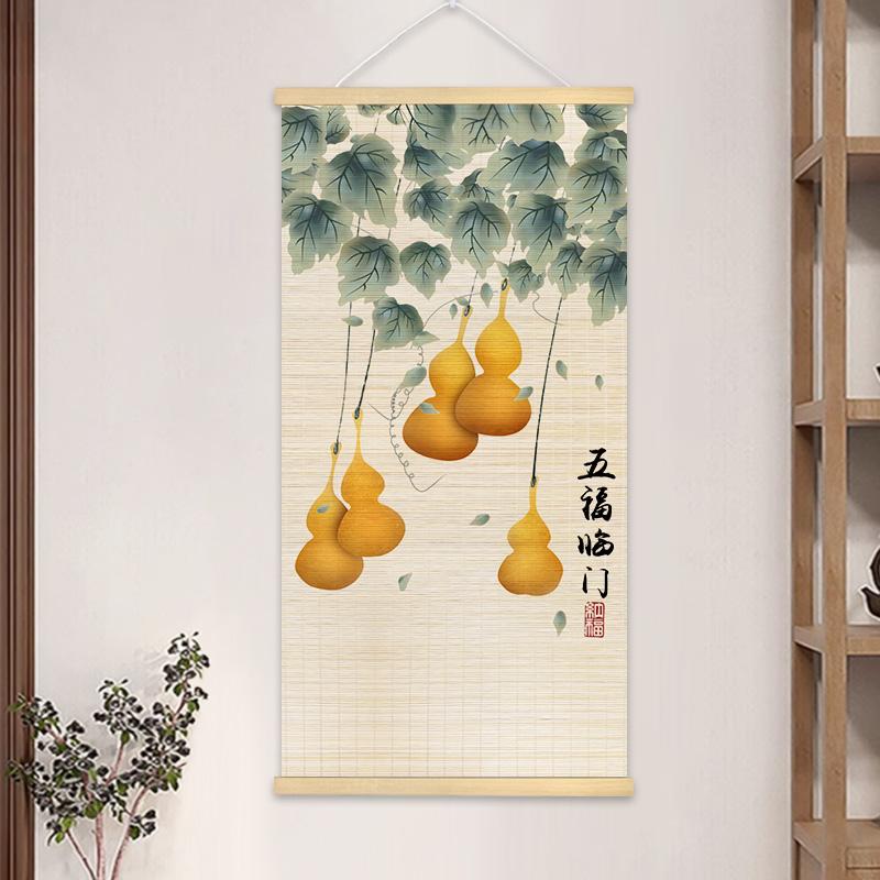 Chinese Style Bamboo Hanging Painting Curtain Roller Lotus Flower Study Zen Tea Background Room Decor 40x80cm/40x100cm