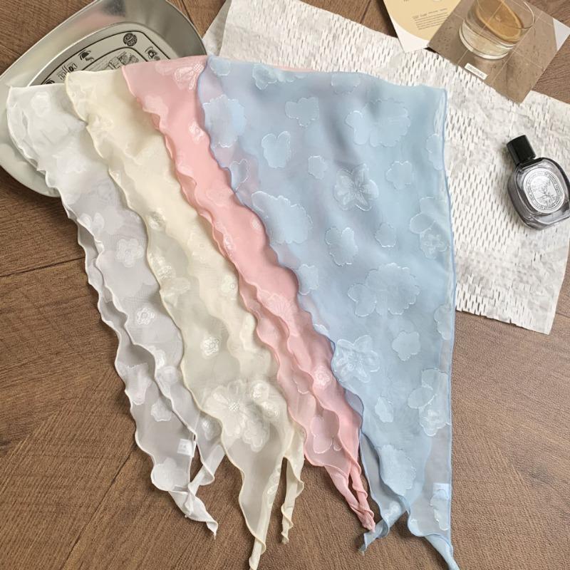 Headscarf summer women's pastoral new fresh and breathable triangle scarf scarf women's small scarf lace silk scarf high-end headband