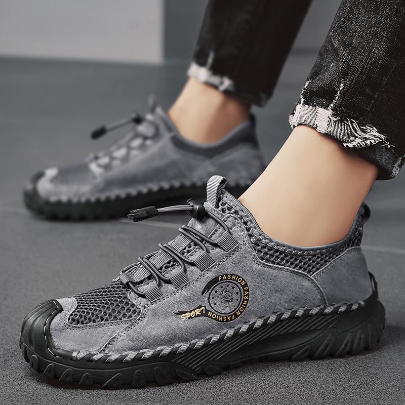 

Handmade Genuine Leather Mesh Men s Shoes New Breathable Flat Casual Shoes Outdoor Walking Men s Sneakers Hiking Shoes Zapatilla 37
