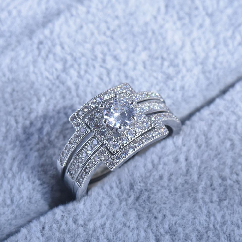 Bling Bling Sparkling Three Set Rings for Women Luxury Micro Paved Diamond Jewelry