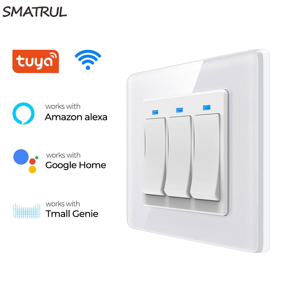 Умный выключатель Tuya Wi-Fi, настенная стеклянная панель европейского ...