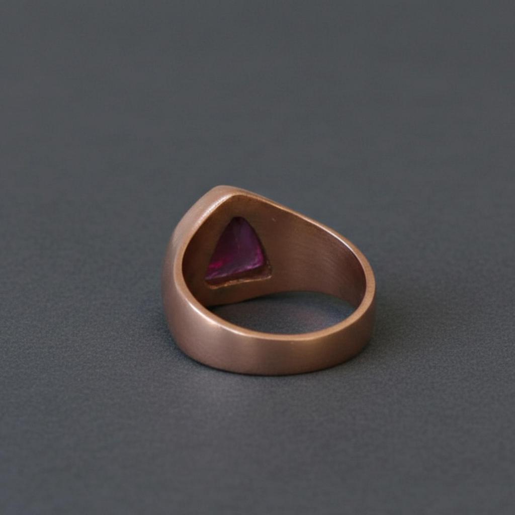 Triangle Shape Red Ruby Signet Ring - 925 Sterling Silver Jewelry, Handmade Pure Copper Boho Gemstone Ring