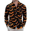 Halloween Essential! Long-Sleeve Shirt with Bat Print, Casual Button-Down Top