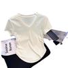 Women's Slim-Fit V-Neck Short-Sleeve Top - Elastic Waist, Round Hem, Solid Color for Summer