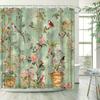 1Pc Vintage Botanical Garden Shower Curtain - Colorful Birds & Flowers, Polyester, 12 Hooks, Waterproof, Bath & Patio Decor