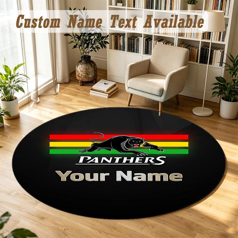 Round Rug Custom NamePenrith Panthers Pattern Non Slip Carpet Home Floor Decor