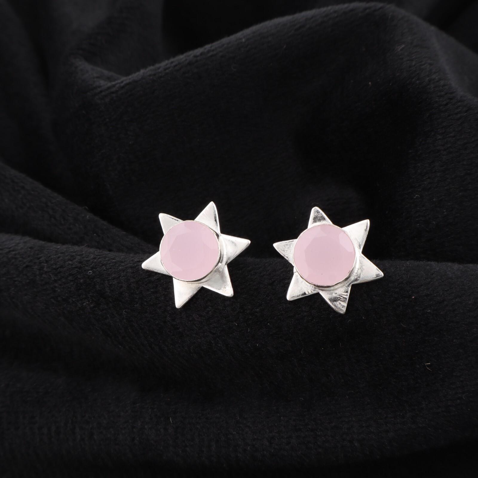 

Rose Chalcedony Gemstone 925 Sterling Silver Jewelry Handmade Stud Earring 0.44 EE-175-20