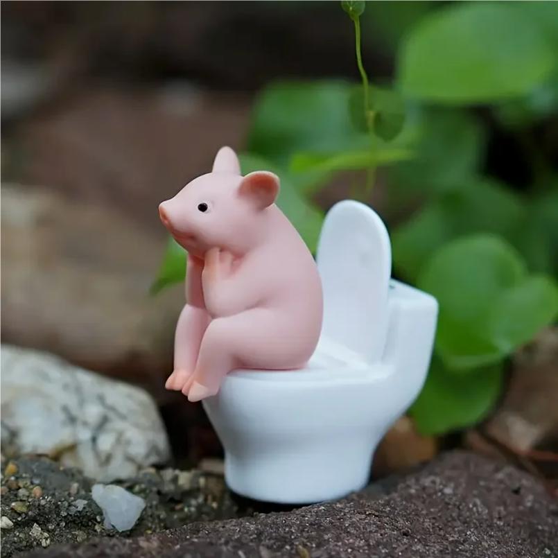 Adorable Pink Pig On Toilet Figurine - Whimsical Pvc Decor For Home, Office, & Car | Ideal Gift For Friends | Versatile Indoor