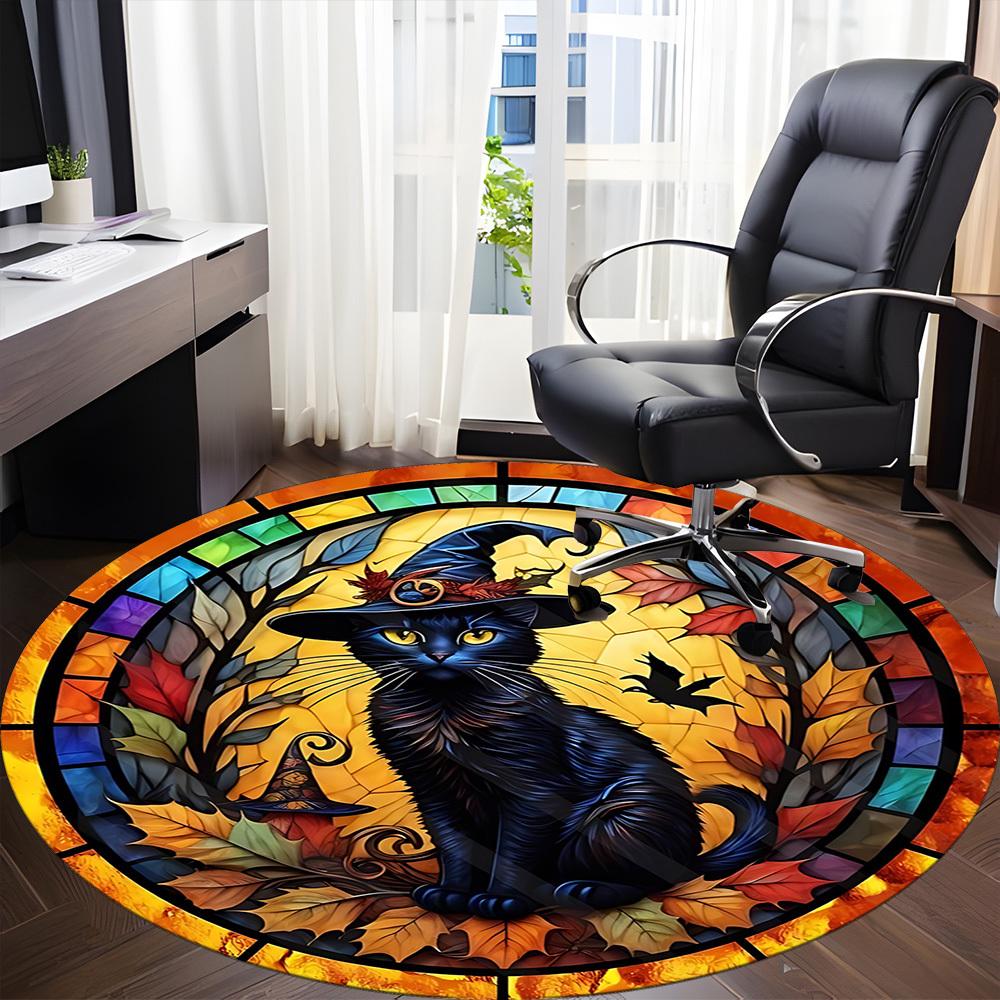 1pc Witch Cat Office Round Area Rug, Under Office Chairs Bedroom Living Room Home Decor, Room Deco, Available in Various Sizes