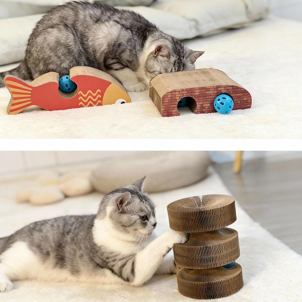 Kratzspielzeug für Wohnungskatzen Kurlz Organ Kratzbrett, Kratzbrett aus Karton, Kratzmatte mit Ball