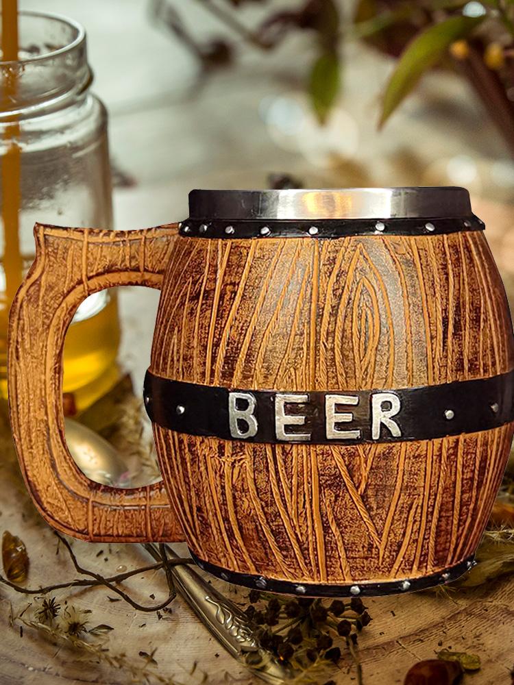 Stainless Steel Large-Capacity Beer Wooden Barrel Mug Big Wine Mug Creative Kitchen Cafe Pub Drinking Utensils