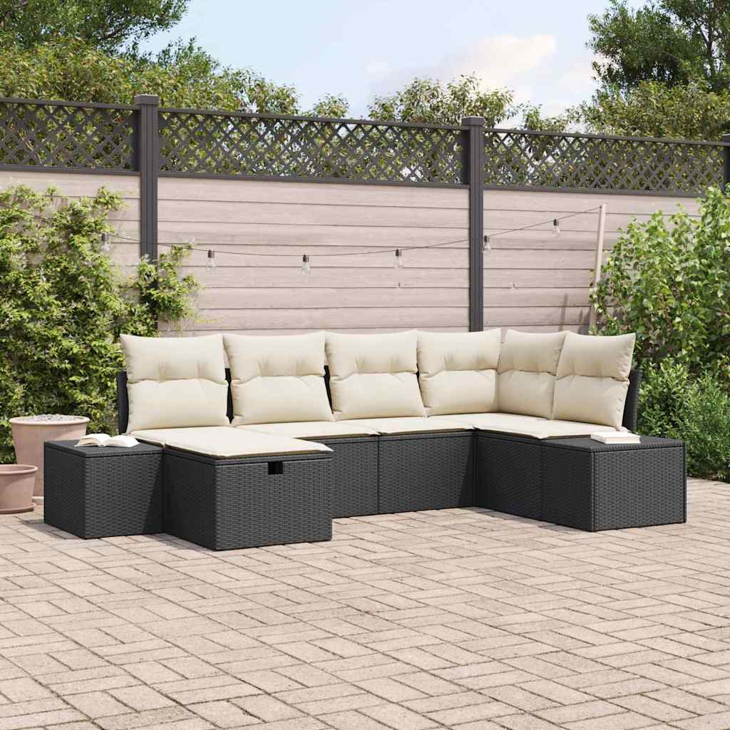 7 Piece Sofa Set with Cushions Poly Rattan