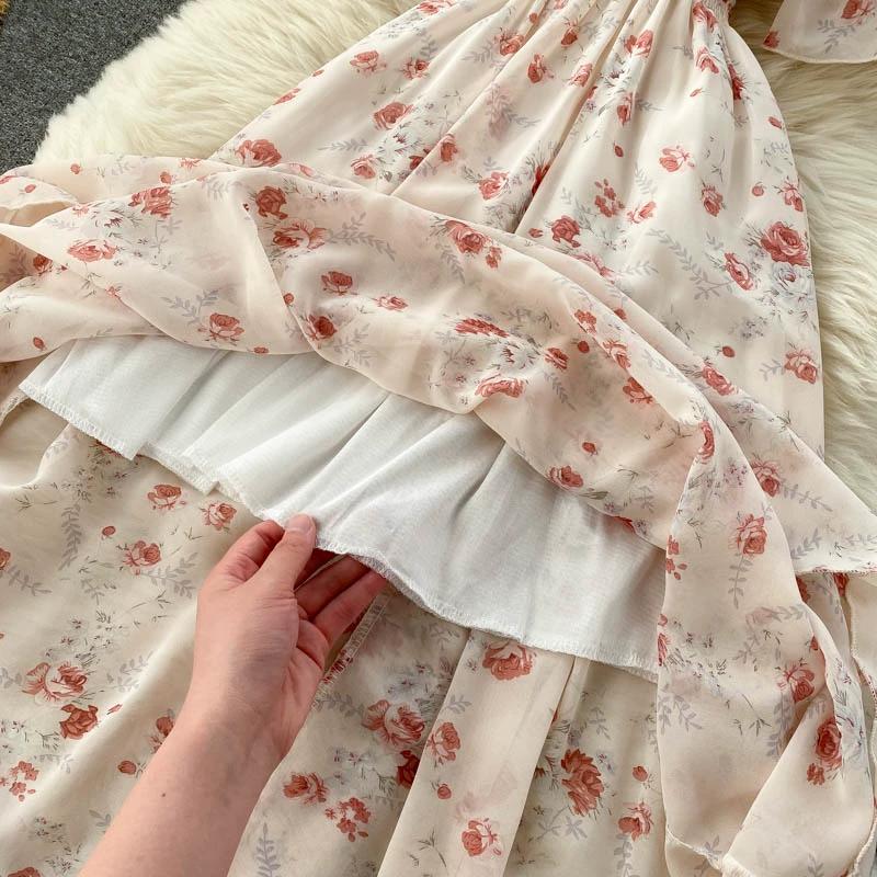 Damen Sommer Sexy V-Ausschnitt Taille Lange Chiffon Blumen Strandkleider