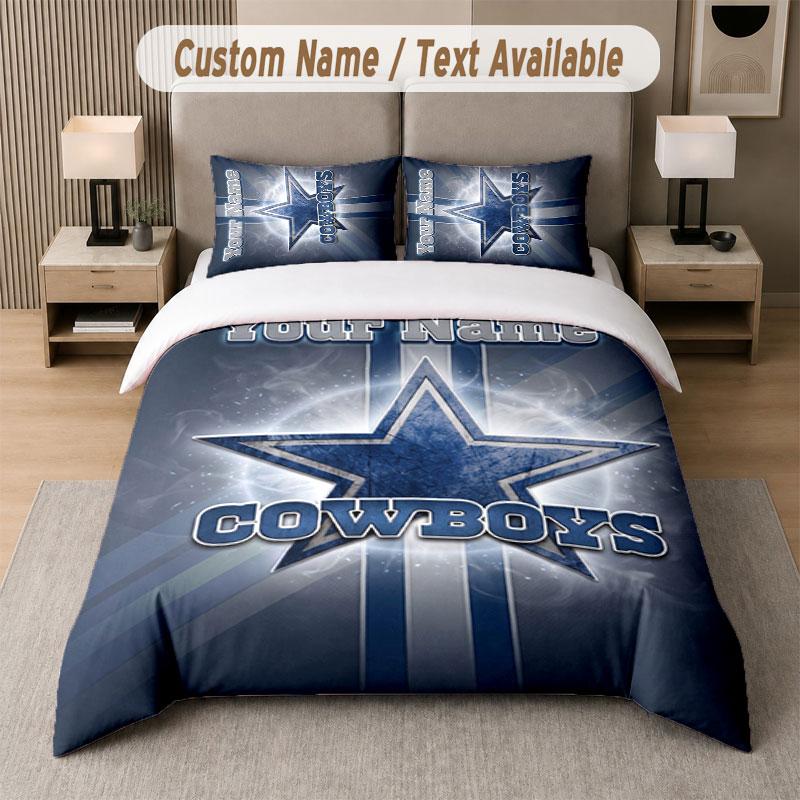 Custom Bedding Set Dallas Cowboys Pattern, Print Name Text 1 Duvet Cover plus 2 Pillowcases Home Textile