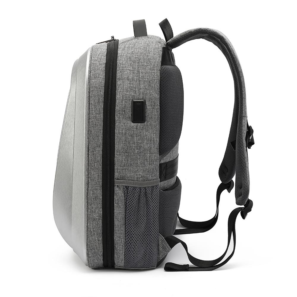 Men Ryggsäck PC Hårt skal med USB 3.0 Laddningsport Vattentät Skärsäker 180° Öppen Business Travel Laptop Ryggsäck 15,6 tum Svart/Grå AP-36