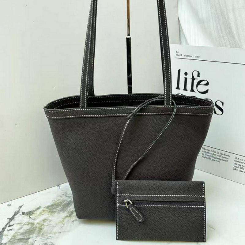 2025 New Style Genuine Leather Womens Bag Top Layer Cowhide Thread Stitching PARK Tote Bag Water Ripple Bag Casual Versatile Cross-Border 20x21x13CM