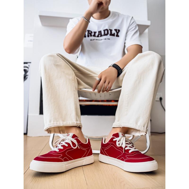 Men's Casual Board Vulcanized Canvas Black New Students Comfortable Non Slip Shoes Solid Color Sports Shoes Outdoor Red