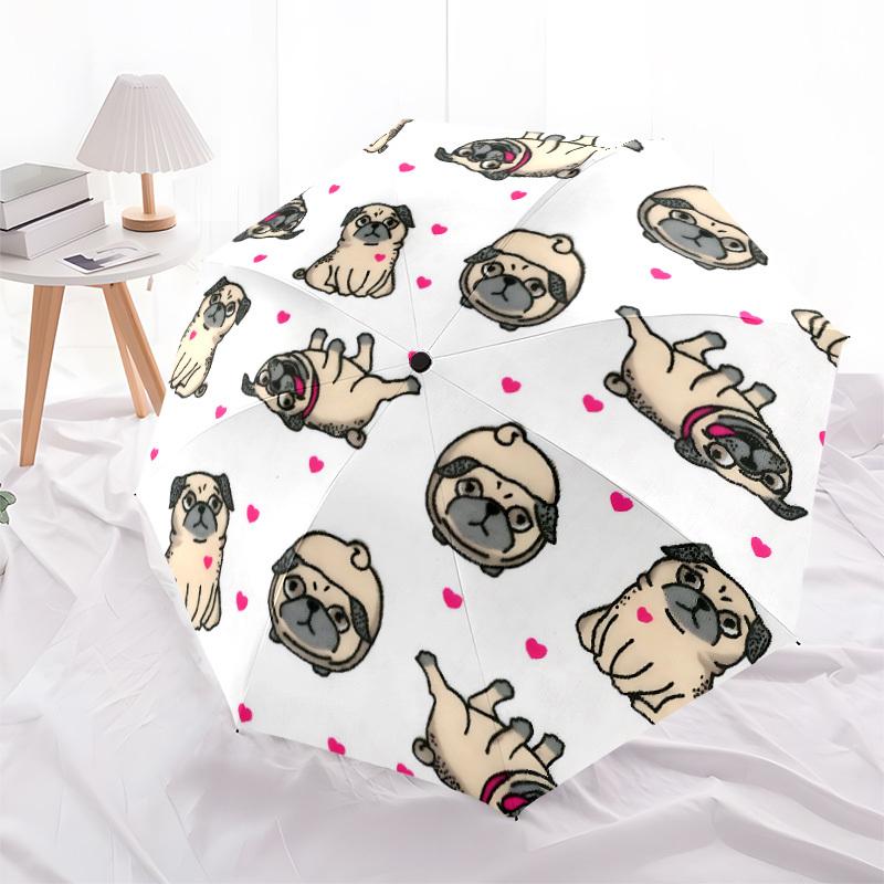 1pc Pug, Heart Automatic Folding Umbrella, Portable & Foldable Design with 8 Ribs, Casual Outdoor Accessory yy250805096