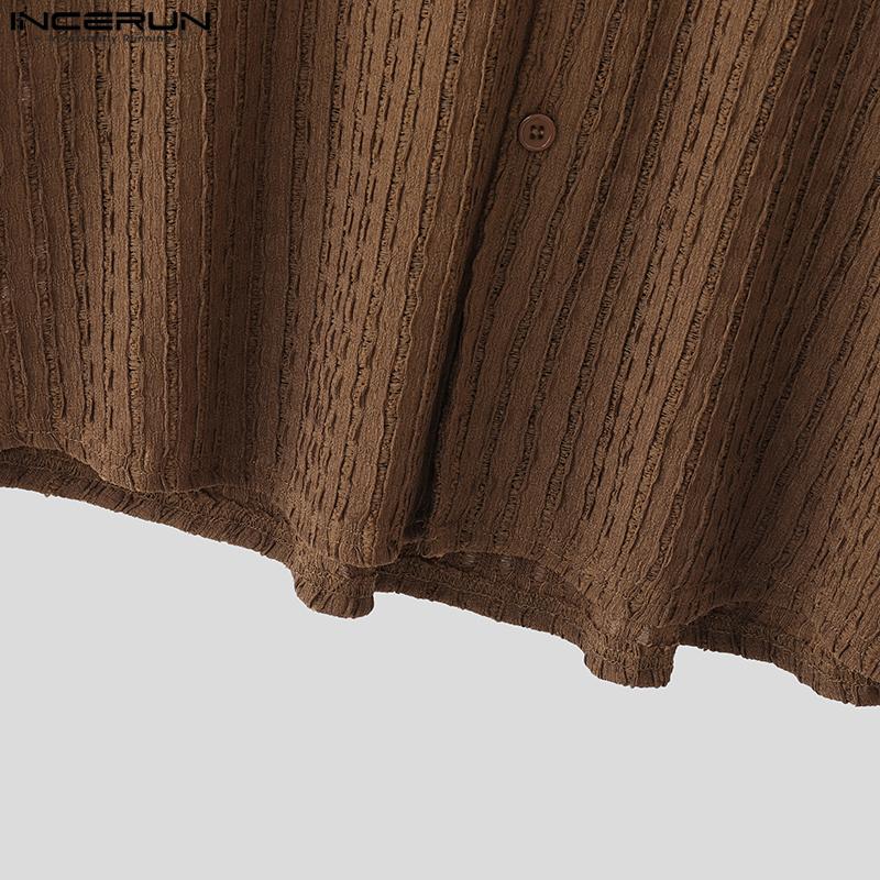 INCERUN Plus Size Men Lapel Neck Short Sleeve Texture Casual Shirts Tops