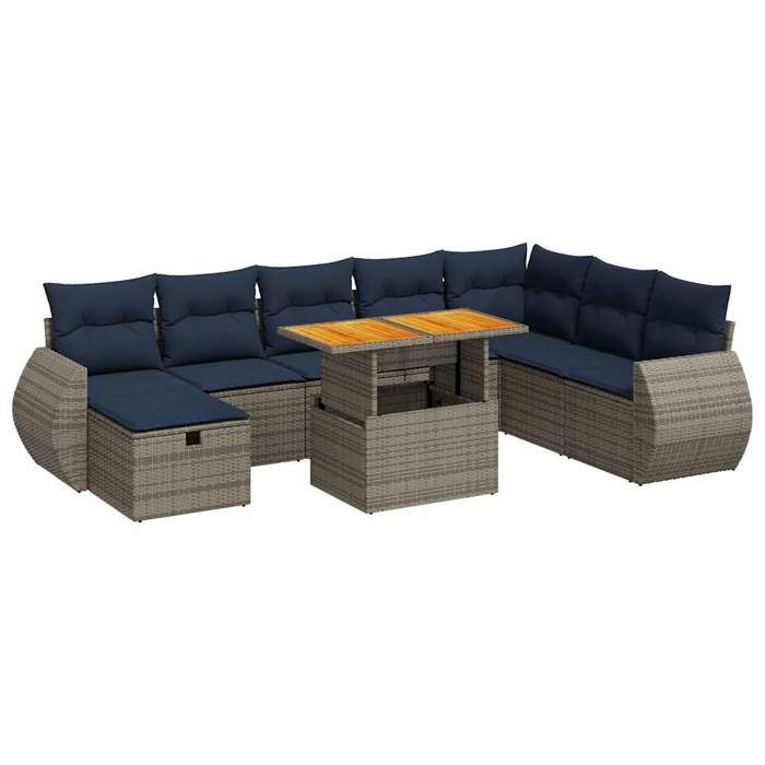 VidaXL Garden Lounge Set with Cushions 9 Pcs Grey Braided Resin Acacia 3328076