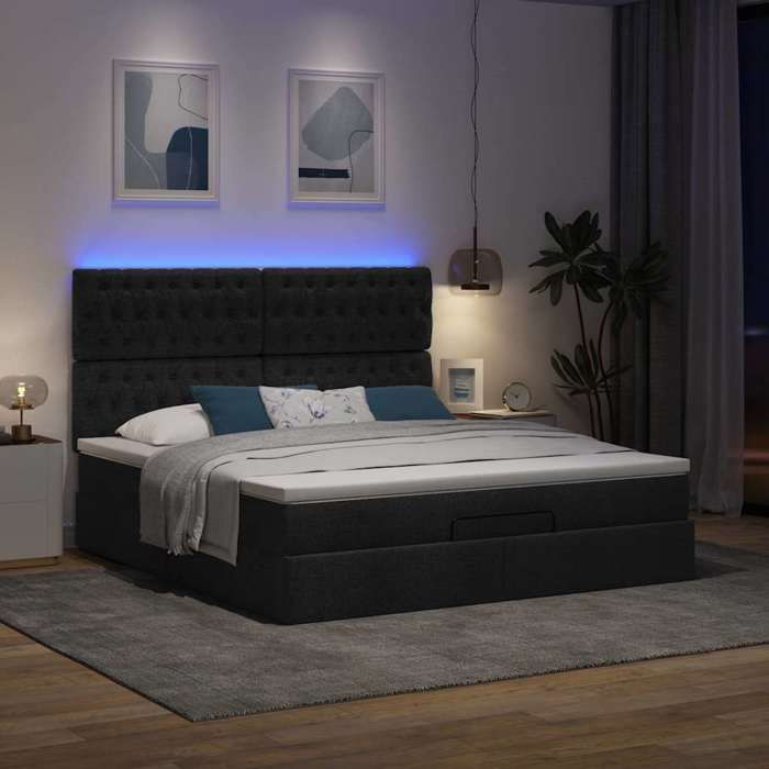 VidaXL Ottoman Bed Frame with Mattress Black 160x200 Cm Fabric, Bed Frame, Upholstered Bed Frame, Ottoman Bed Frame 3314102