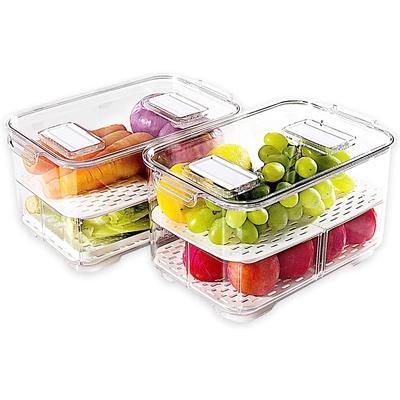 Food Storage Containers Fridge Produce Saver- Stackable Refrigerator Organizer Keeper Drawers Bins Baskets with Lids and Removable Drain Tray 2 Large