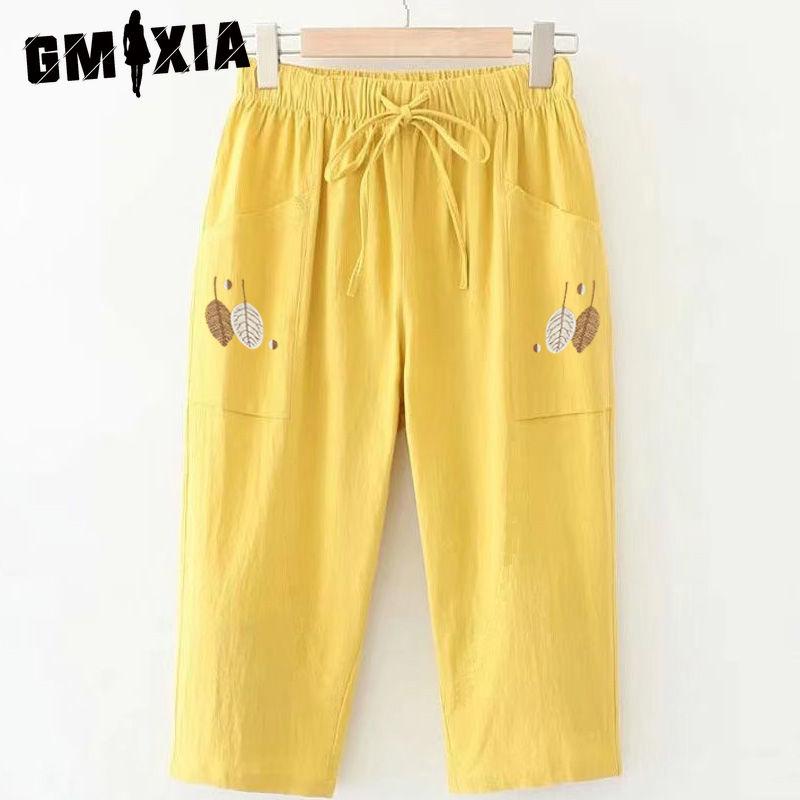 

GMXIA Женские модные повседневные брюки и капри с однотонным принтом XXXXL жёлтый