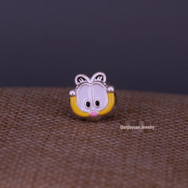 Garfield Cartoon Beaded Bracelet Kit, 999 Sterling Silver, Braided Rope DIY Jewelry