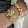 Unique Stainless Steel Punk Retro Hollow Design Bangle for Women Men Gold Color Spiral Geometry Bangle Charms Party Jewelry