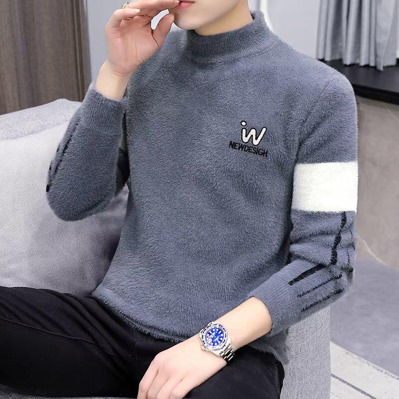 

Men s Plus Velvet Half-High Collar Knit Sweater - Thick, Warm, and Casual Winter Top Large сірий колір
