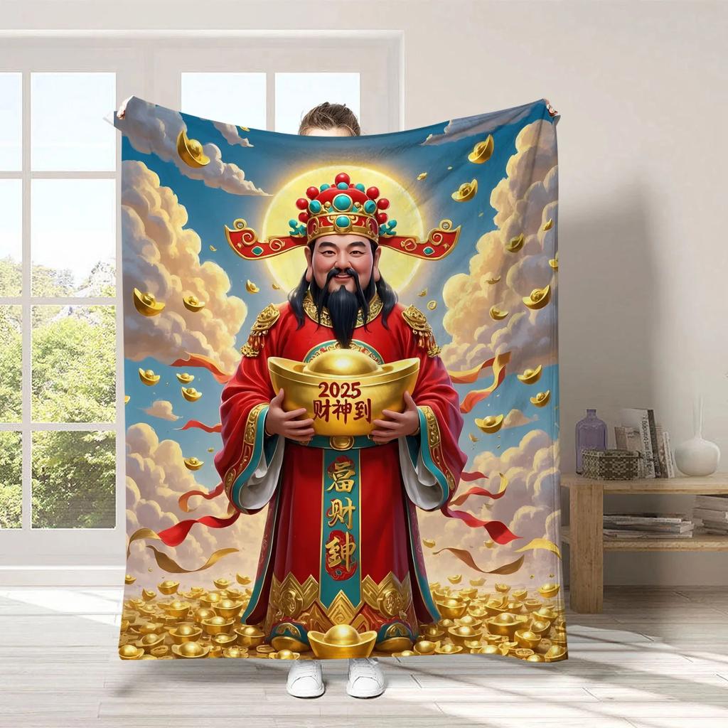God of Wealth Theme Digitalprinted Polyester Bedroom Velvet Flannel Soft Sofa Cover Blanket Fleece Soft Sofa Cover Blankets