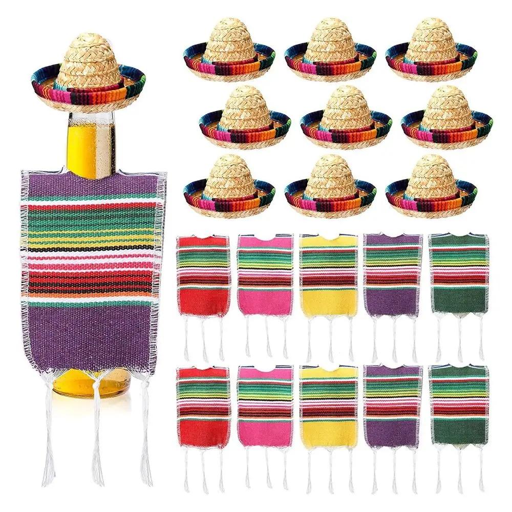 Home Supplies Mexican Theme Tiny Sombrero Hats Party Decor Colorful Bottles Serapes Fiesta Decoration Mexican Straw Cap