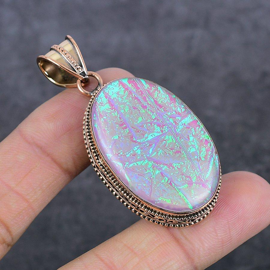 Pink Triplet Opal Gemstone Handmade Copper Jewelry Pendant 2.21" E8w11