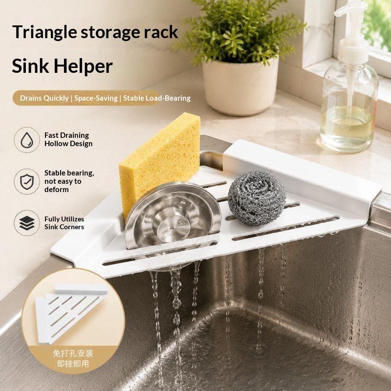 Carbon Steel Sink Corner Rack No-punch Anti-rust Drain Storage Shelf 1PC for Kitchen Sponge Soap Organizer