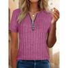 Ladies Casual Elegant Short Sleeve T Shirt Zipper Design Spring Summer Autumn Daily Wear
